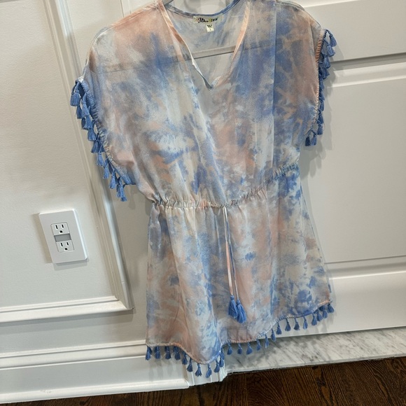 NWOT Kids sheer Tie-Dye beach Dress/coverup with Tassels. Size L - Picture 15 of 15